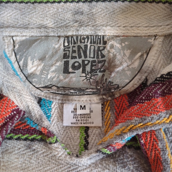 Original Senor Lopez Woven Baja Hoodie Pullover Poncho Surfer Adult SZ M - Picture 4 of 11